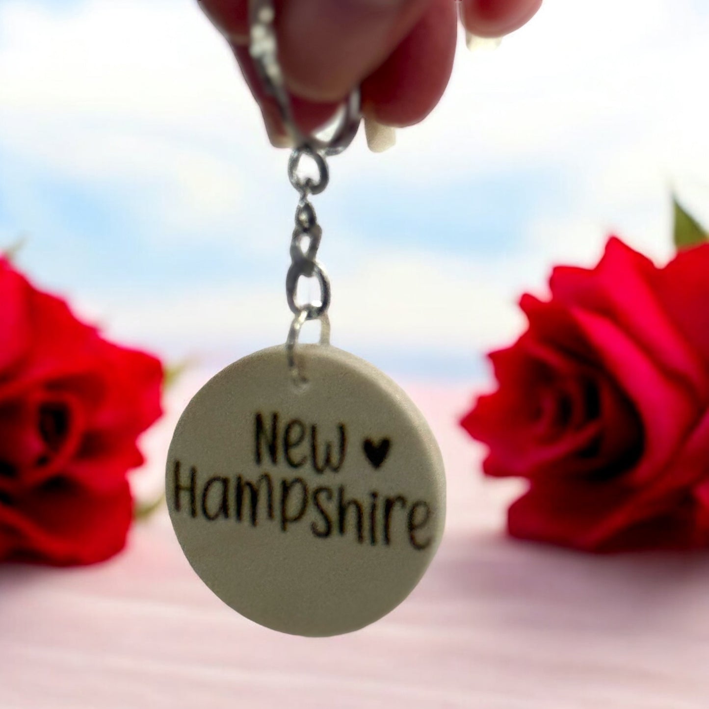 New Hampshire Love Engraved Wooden Keychain – Handmade Keepsake