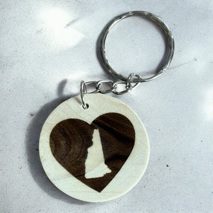 Engraved New Hampshire Heart Wooden Keychain – Handcrafted Keepsake