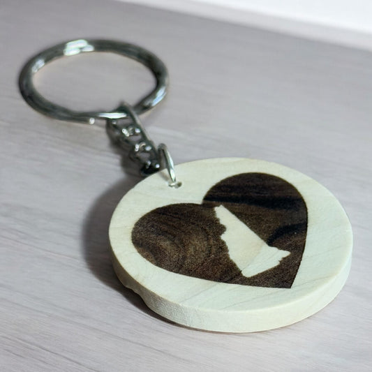 Engraved New Hampshire Heart Wooden Keychain – Handcrafted Keepsake