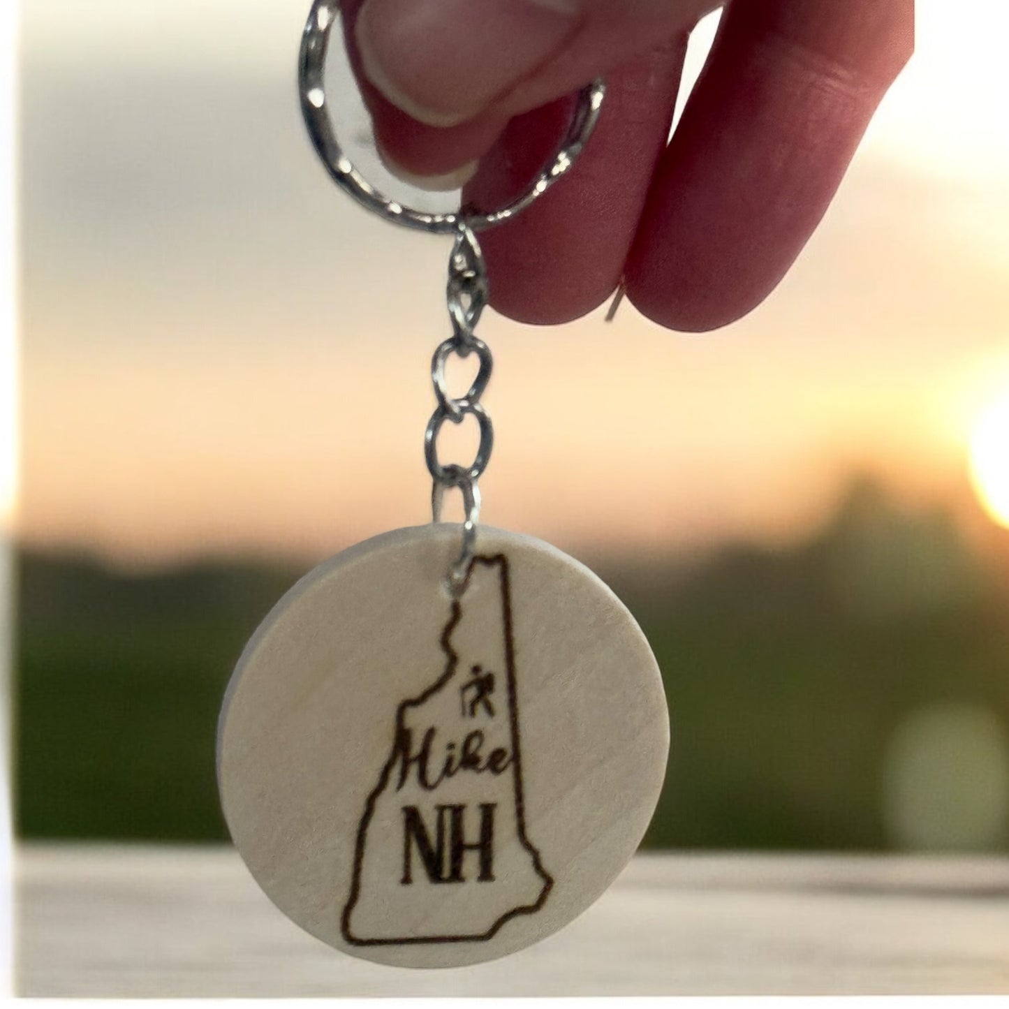 New Hampshire Hiker Engraved Wooden Keychain – Adventure Keepsake