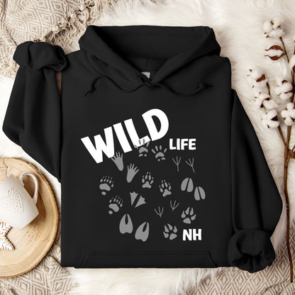 "Wild Life NH" Hoodie with Animal Tracks Design