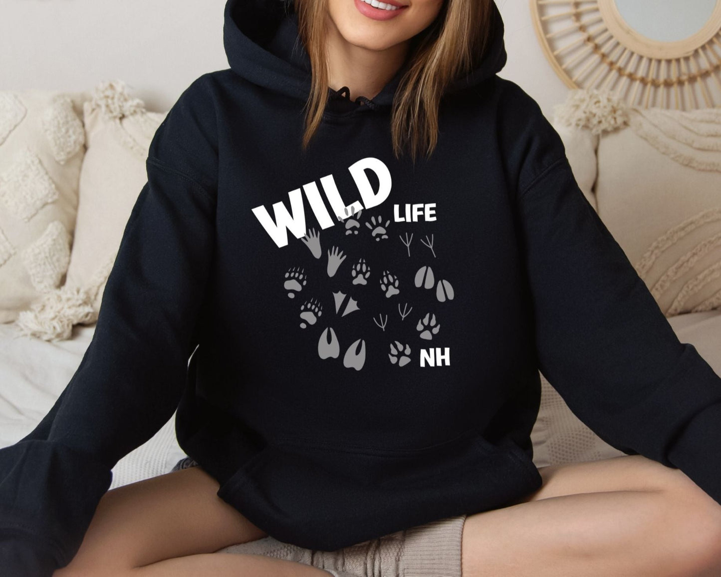 "Wild Life NH" Hoodie with Animal Tracks Design