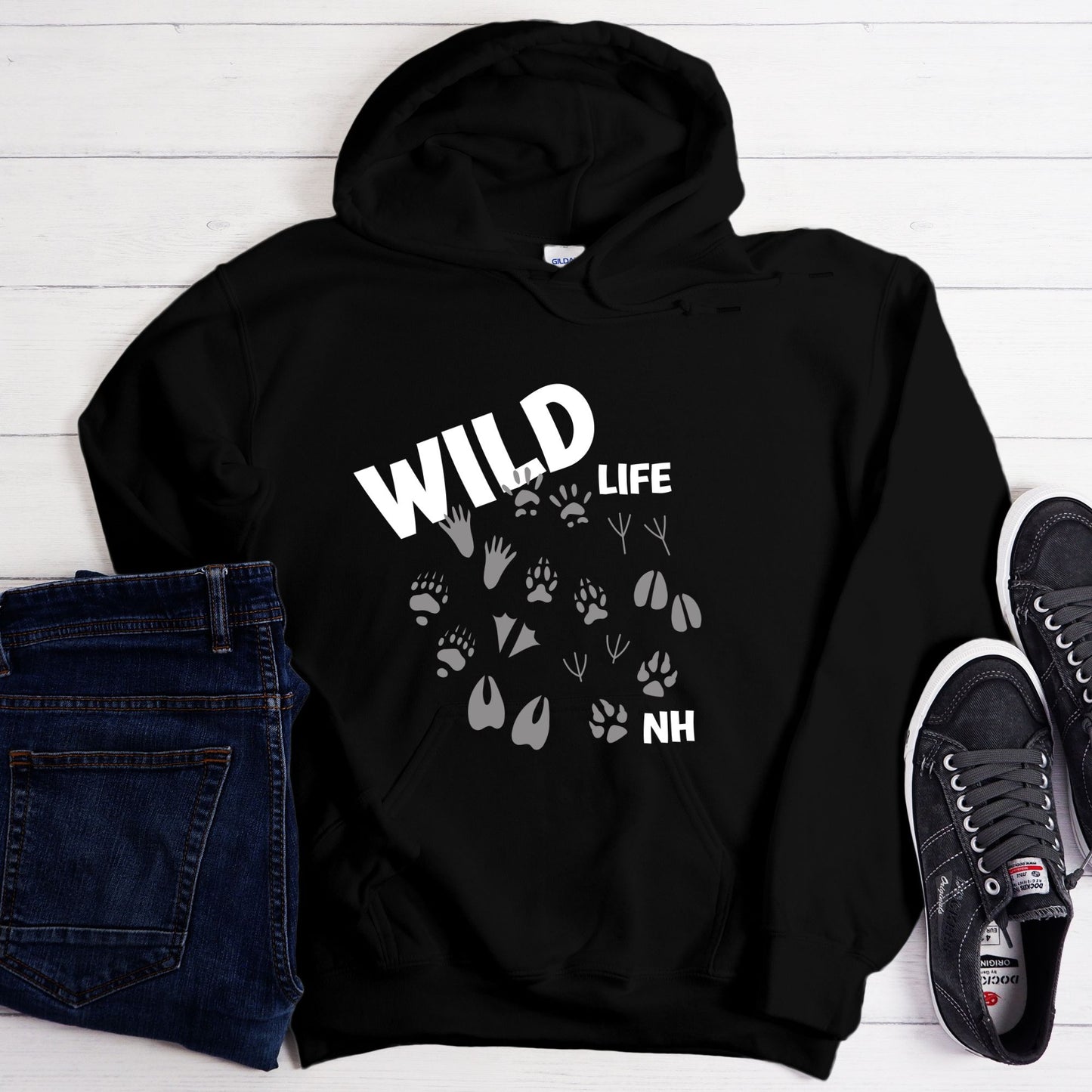 "Wild Life NH" Hoodie with Animal Tracks Design